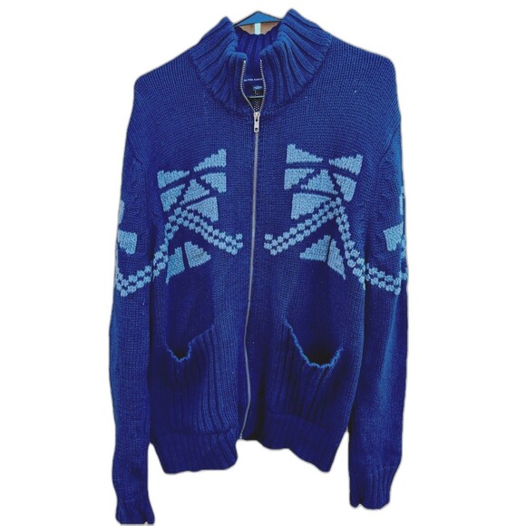 Saks Fifth Avenue Wool Cotton Knit Zip Cardigan Sweater Blue XL